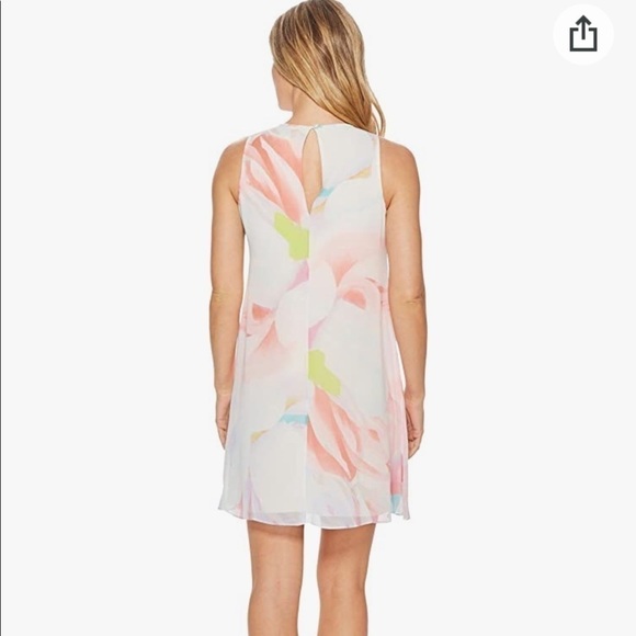 𝅺NWT Calvin Klein Printed Watercolor Floral Chiffon Trapeze Dress Size 10 - Picture 2 of 10